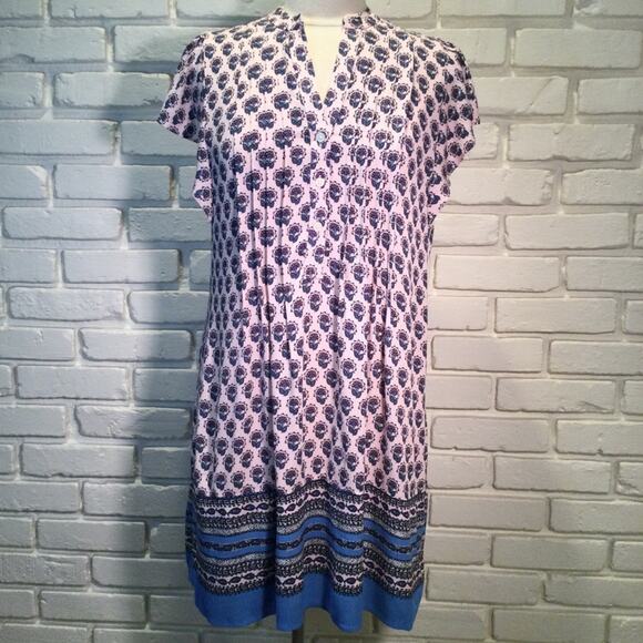 LOFT Border Floral Pleated Ruffle Sleeve Swing Dress S Petite - Picture 3 of 7